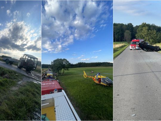 Groźny wypadek w Przewrotnem. Zderzenie ciągnika z samochodem osobowym. Lądował śmigłowiec LPR
