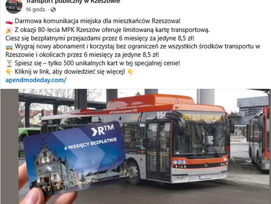 Ostrzeżenie dla mieszkańców Rzeszowa. Fałszywe informacje o darmowych biletach autobusowych krążą w sieci!