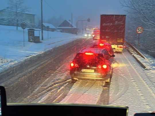 Zima zaskoczyła drogowców. Zablokowana DK19, opóźnienia w komunikacji i kolizje [ZDJĘCIA]