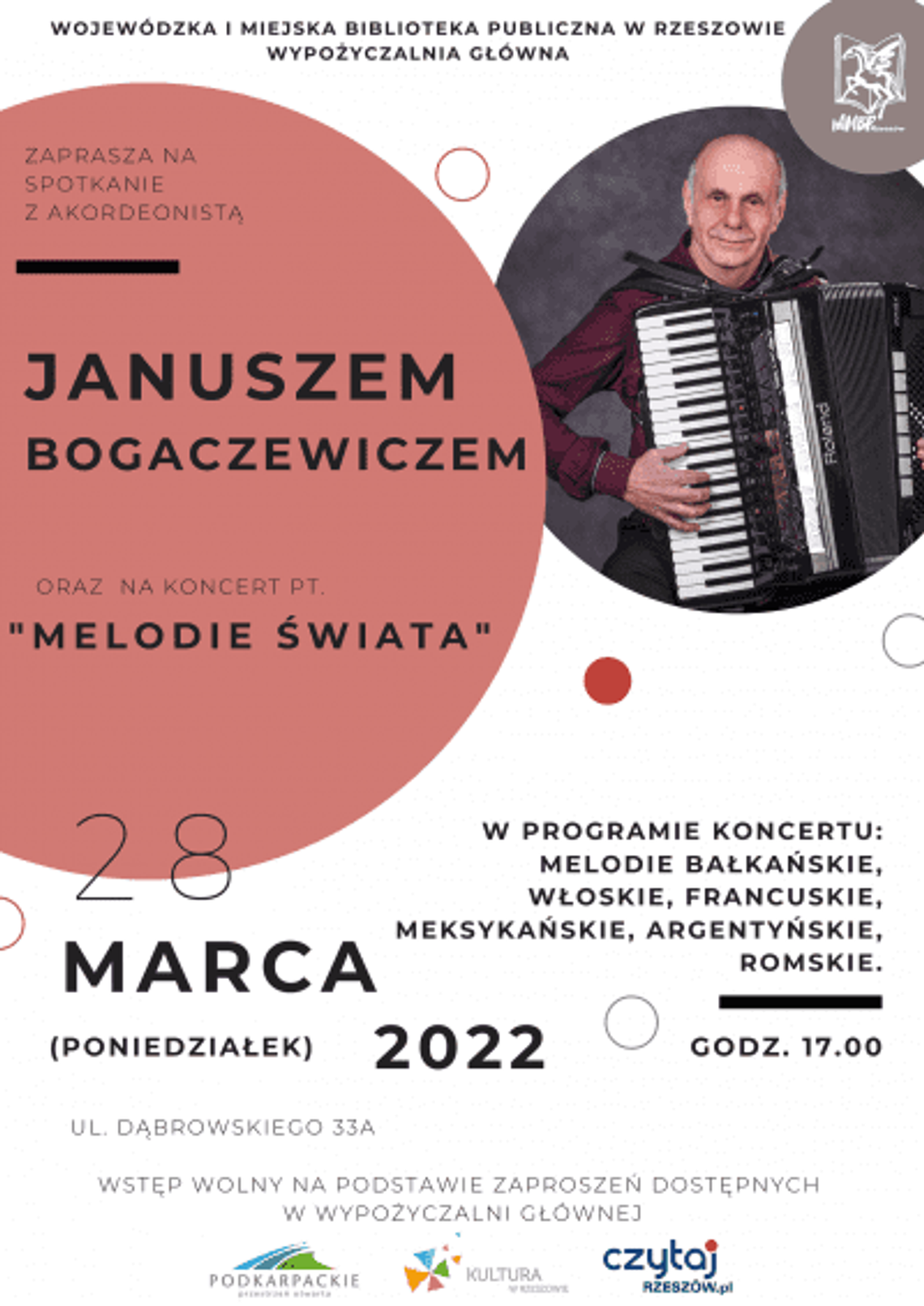 28 marca - spotkanie i koncert akordeonisty Janusza Bogaczewicza