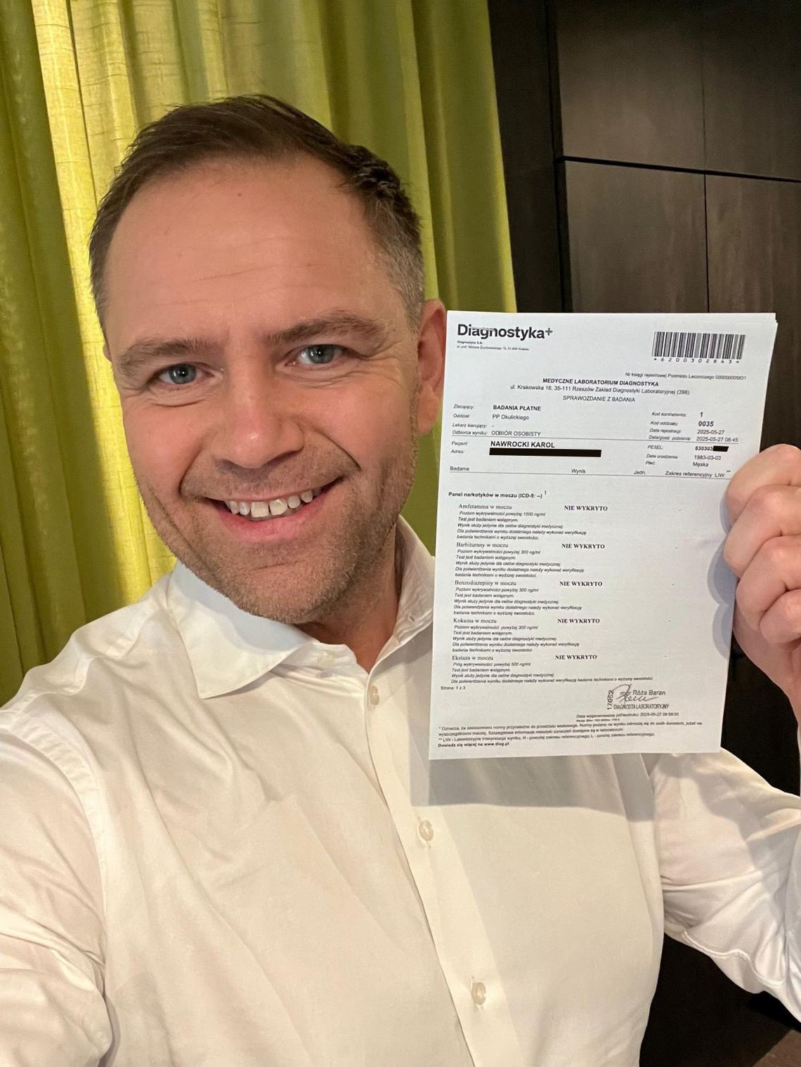 Karol Nawrocki poddał się w Rzeszowie testom narkotykowym. Opublikowano wyniki