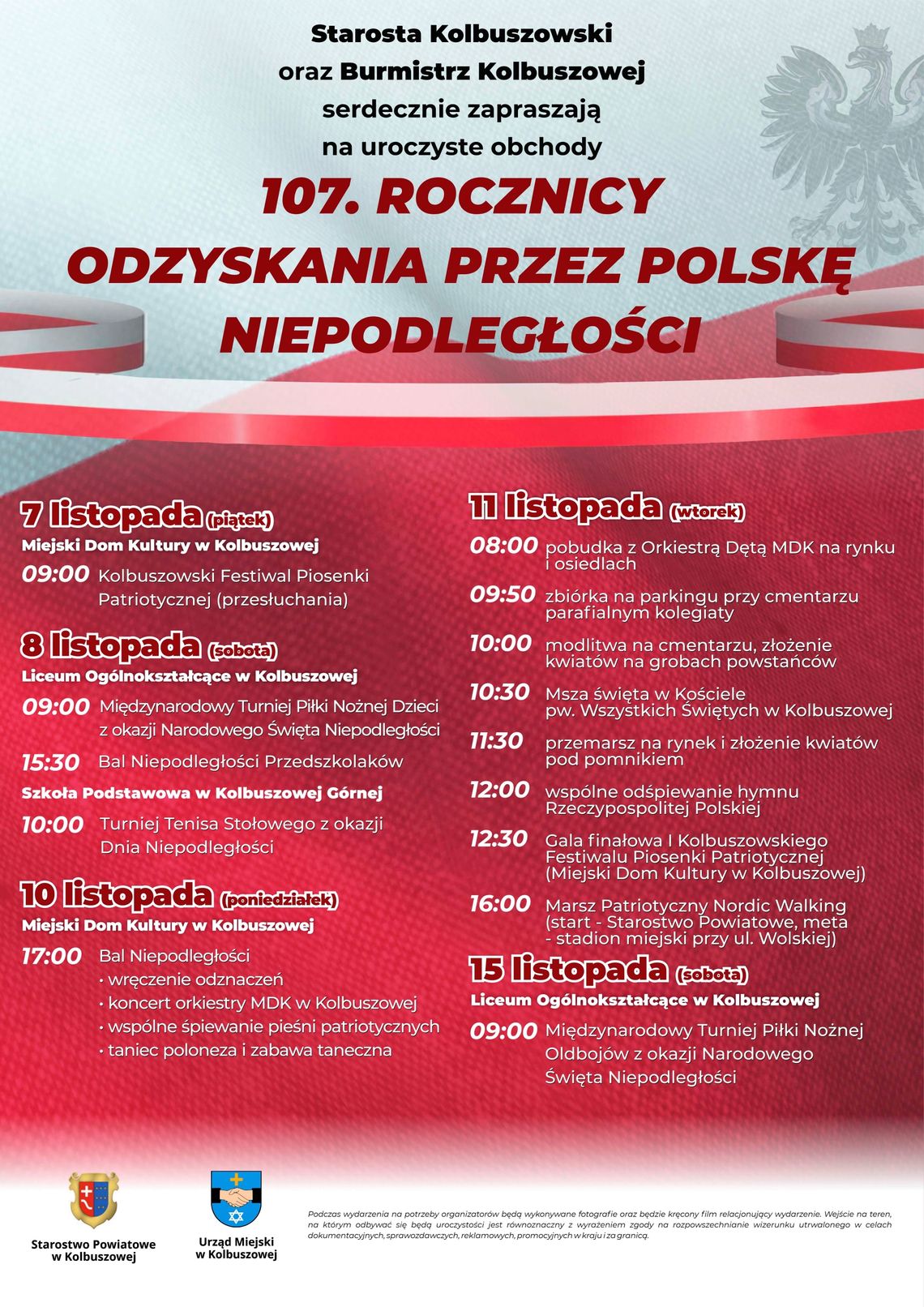Kolbuszowa uczci 107. rocznicę odzyskania niepodległości Kolbuszowa uczci 107. rocznicę odzyskania niepodległości