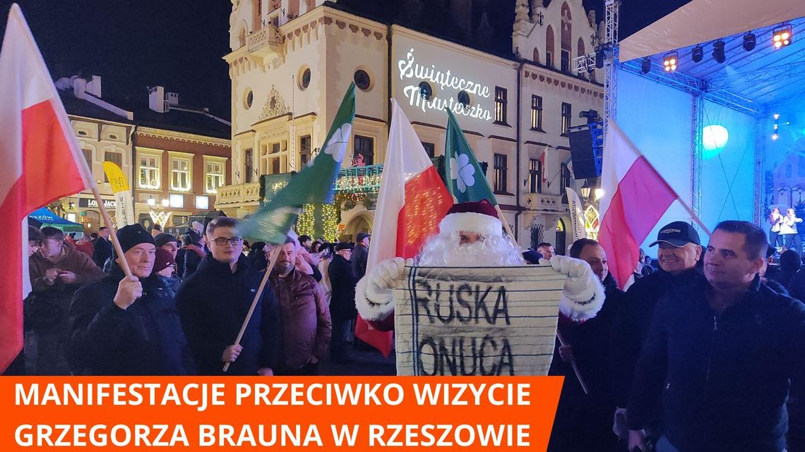 Manifestacje przeciwko wizycie Grzegorza Brauna w Rzeszowie