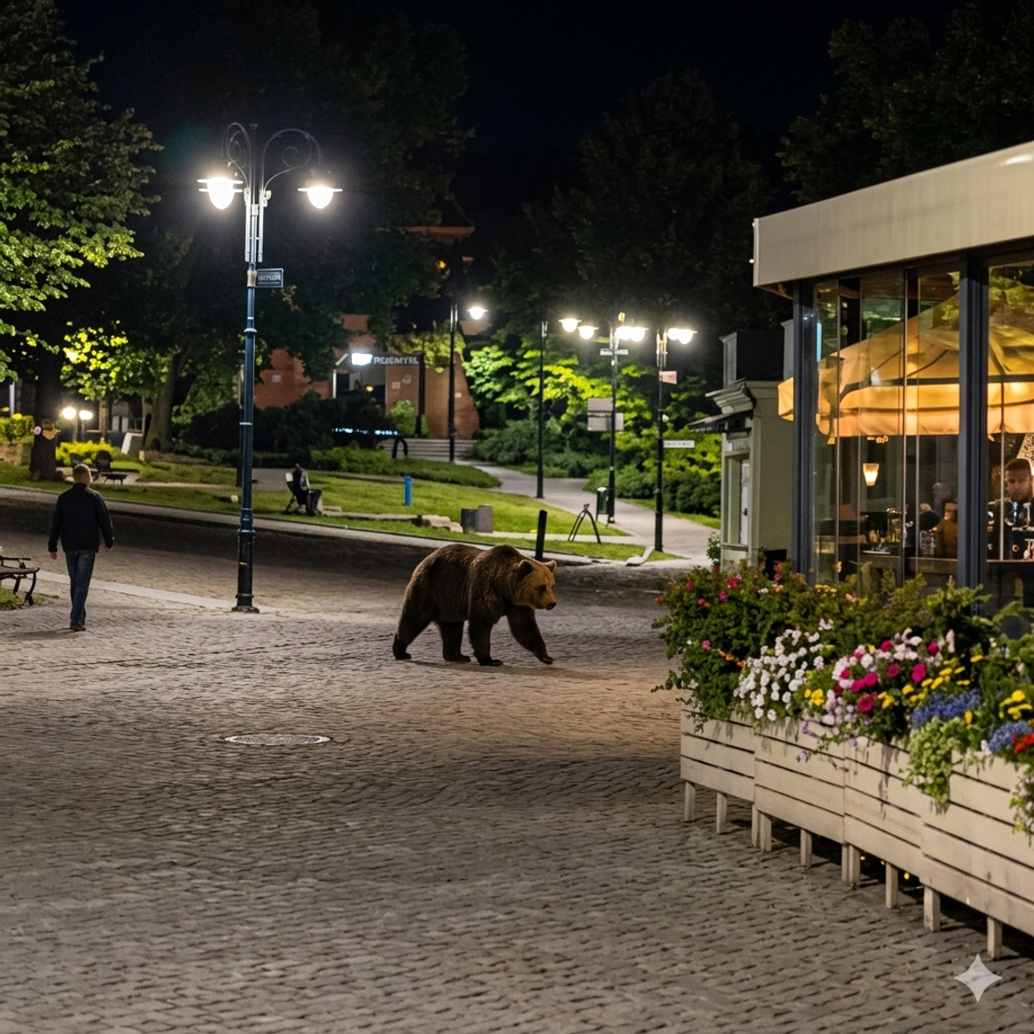 Nocny gość na ulicach Przemyśla. Niedźwiedź biegał po centrum miasta Nocny gość na ulicach Przemyśla. Niedźwiedź biegał po centrum miasta