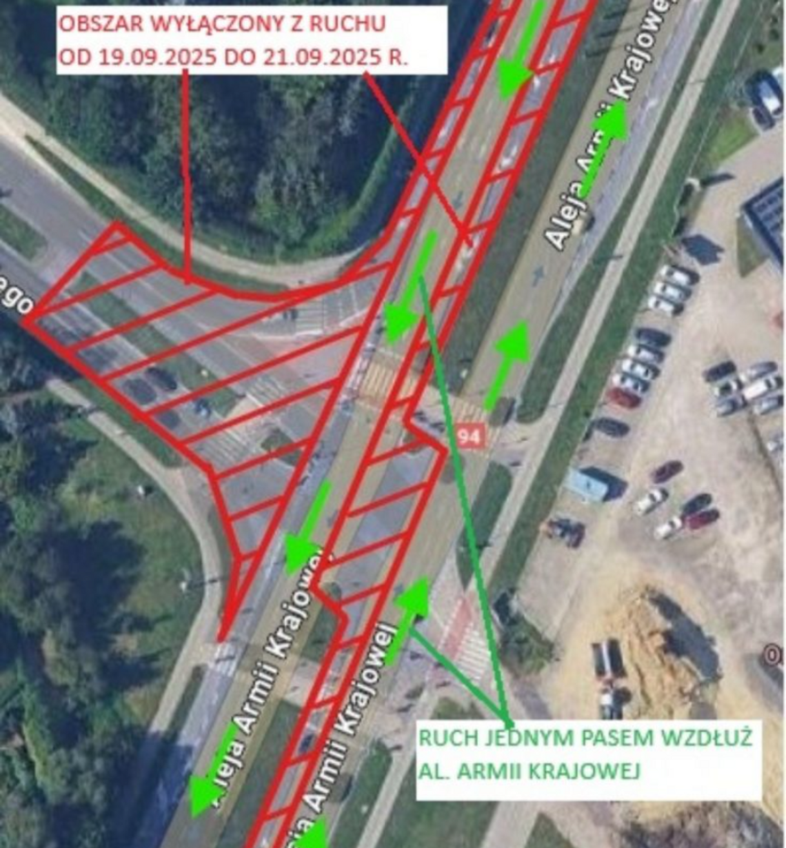 Od dziś do poniedziałku utrudnienia na skrzyżowaniu Armii Krajowej z Krzyżanowskiego