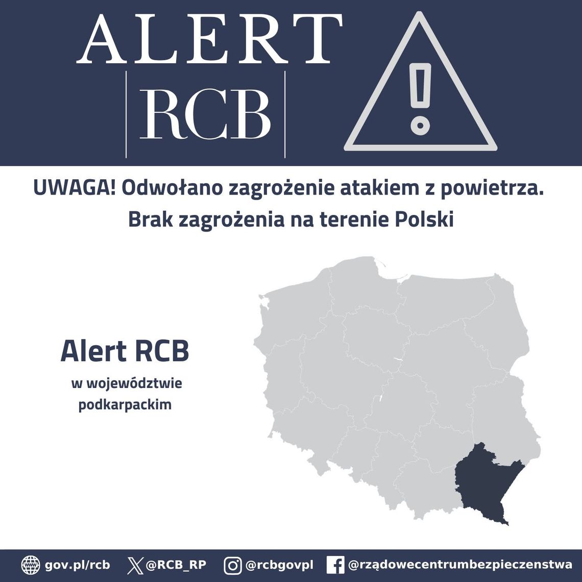 PILNE! Alert RCB na Podkarpaciu. Odwołanie alarmu o ataku z powietrza [AKTUALIZACJA]