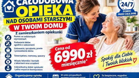Opiekunka do seniora - mieszka w domu podopiecznego - od 6990 zł miesięcznie