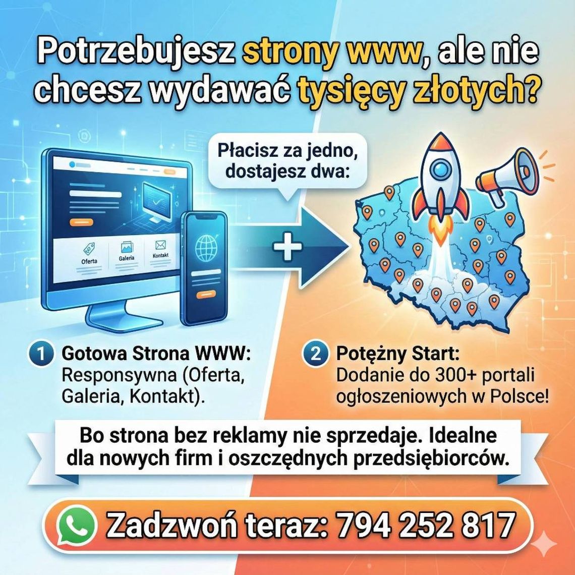 HIT: Strona WWW + Reklama w 300 miejscach! | Dodawanie ogłoszeń | Tanie strony www